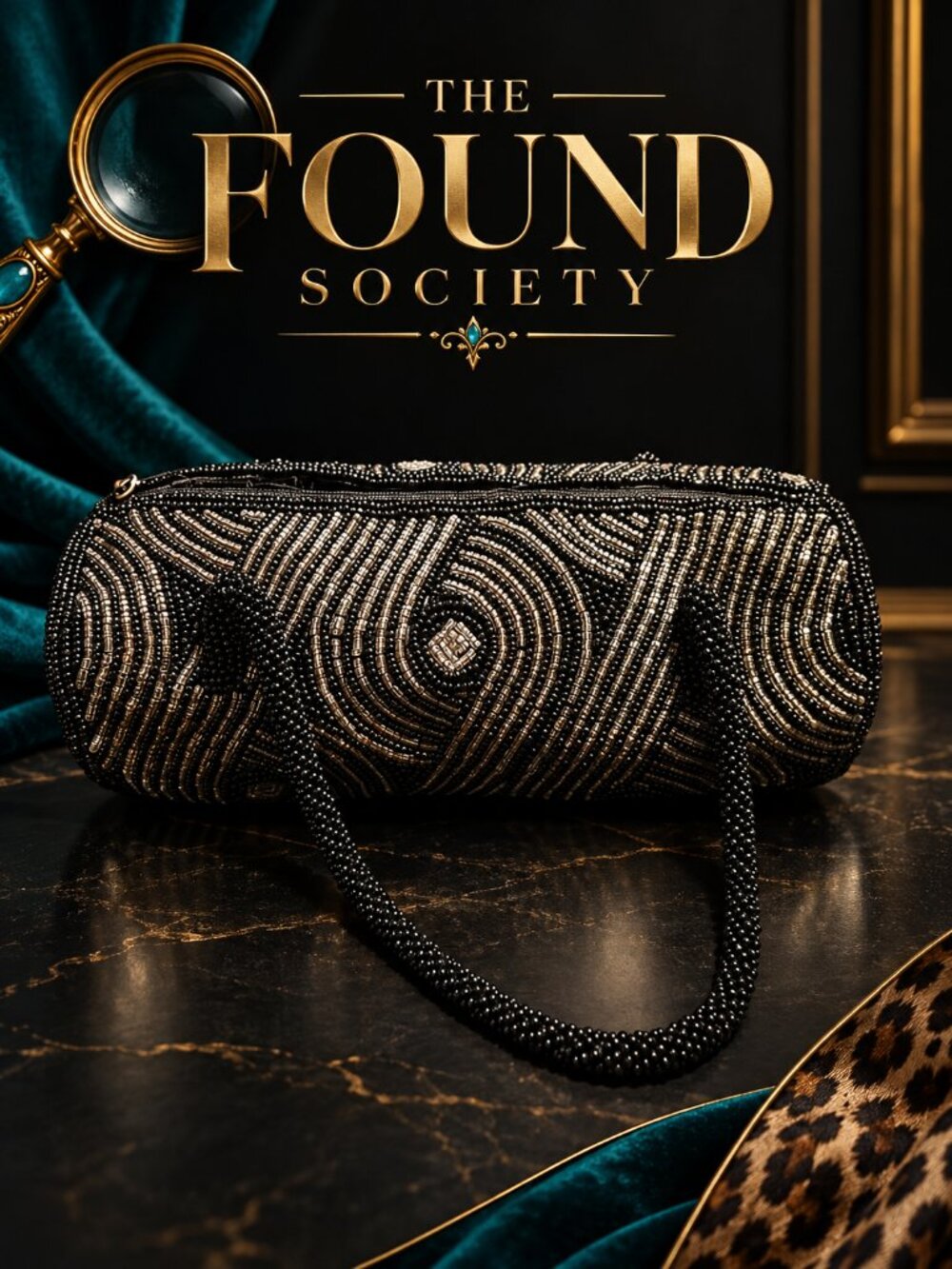 Jessica McClintock Y2K Black Silver Beaded E/W Tube Evening Bag NWOT